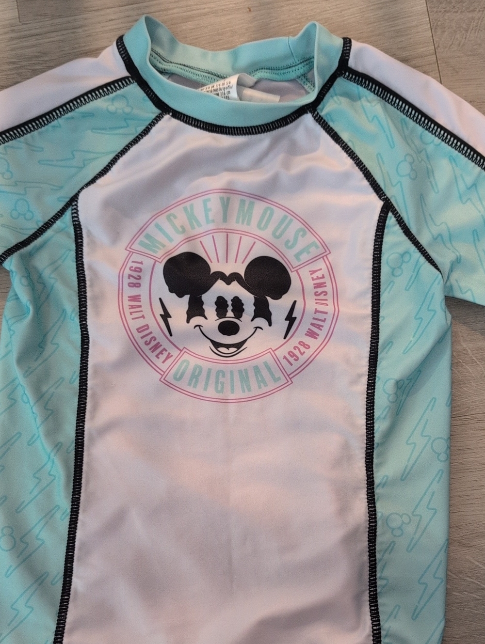 Disney Mickey Mouse Kids Rash Guard - Mint/White/Pink 2T
